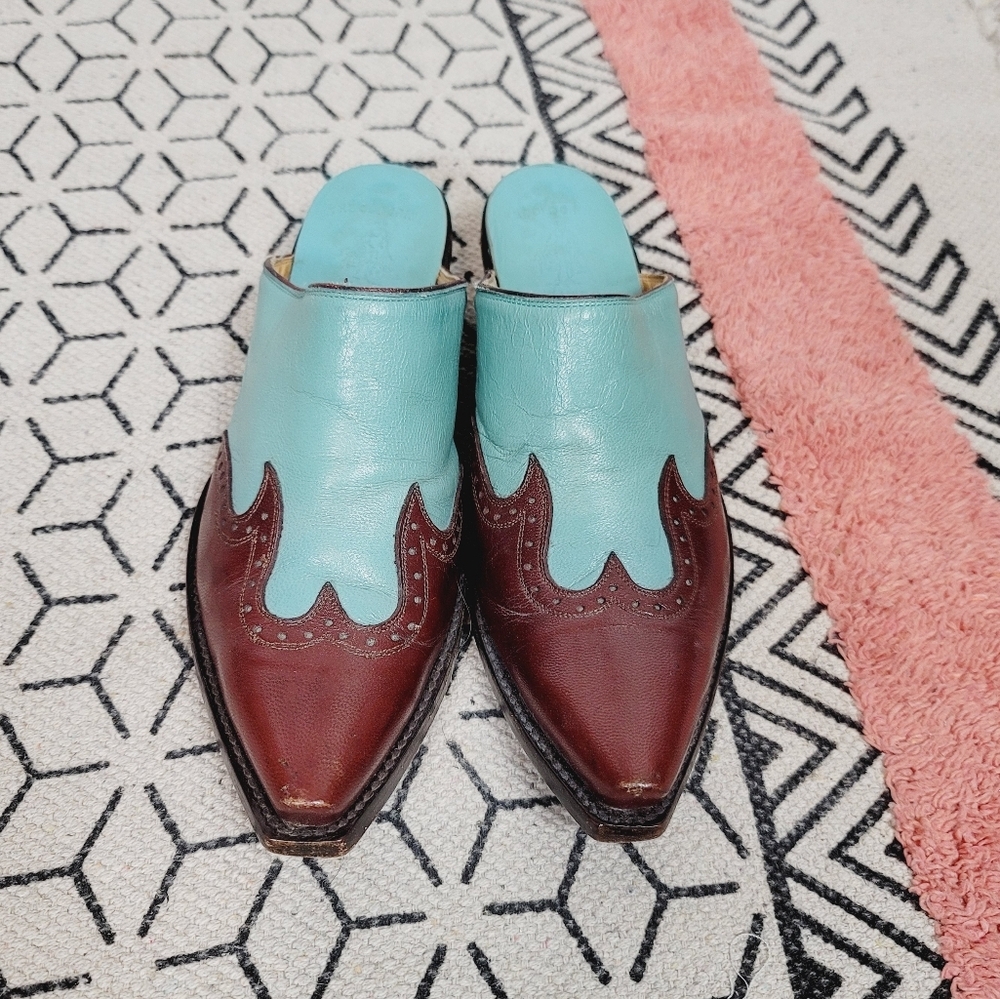 Old Gringo Turquoise and Brown Leather Mules